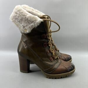 Pikolinos Siena Faux Fur High Heel Boots Women's 7.5 US 38 EU Brown Leather Shoe